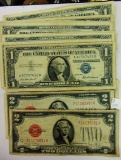 $2 bills (3) $1 silver certificates (10)
