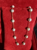 Ladies 14k Gold Pearl and Box Link Necklace