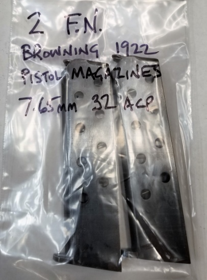 (2) FN Browning 1922 Pistol Magazines 32 Acp