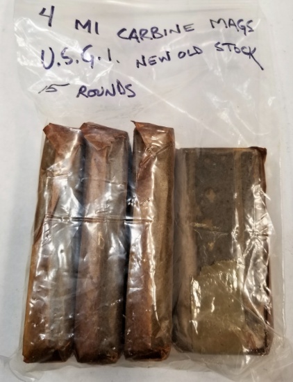 (4) M1 Carbine USGI NOS 15rd Magazines