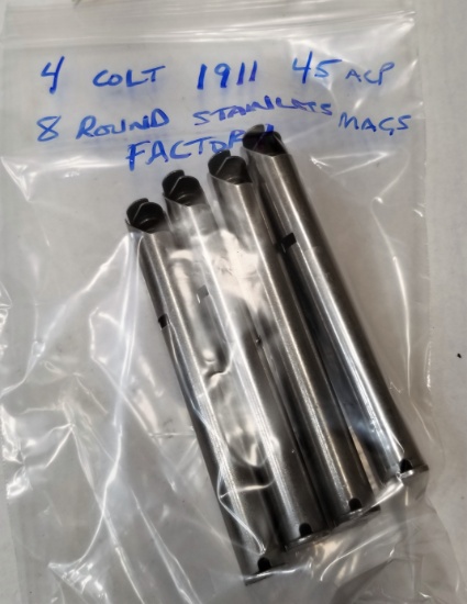 (4) Colt 1911 Stainless 45 Acp 8Rd Factory Mags