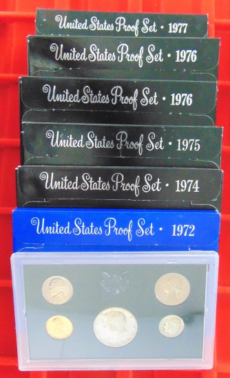 U.S. Proof Sets 1972, 74, 75, 76, 76, 77