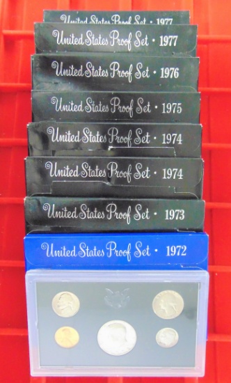 U.S. Proof Sets 1972, 73, 74, 74, 75, 76, 77, 77