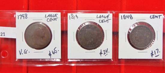 1798 Large Cent, VG & 1819, 1848 Large Cents