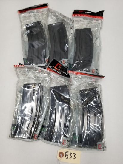 (6) New Steel 30rd AR-155.56x45 Magazines