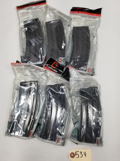 (6) New Steel 30rd AR-155.56x45 Magazines