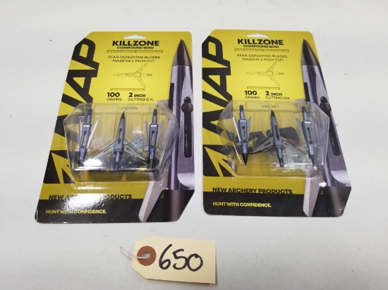 (2) New Packs Of Killzone 100gr Broadheads