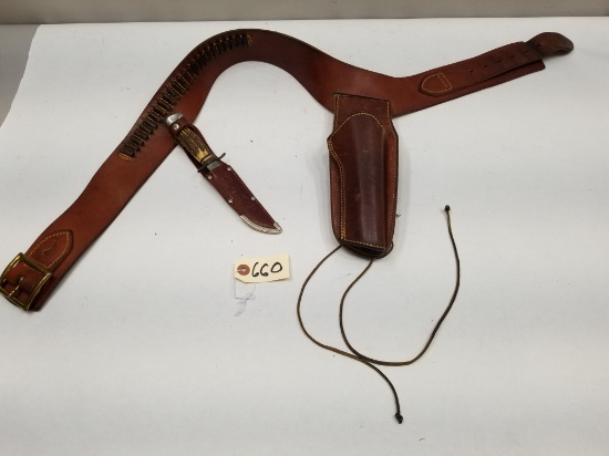 Hunter Leather Belt And Holster With Fixed Blade