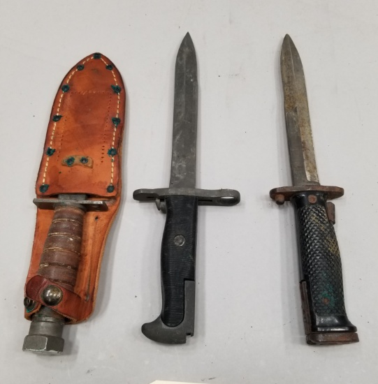 (2) US Military Bayonets And Camillus Bowie Knife