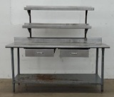 Stainless Steel Table w/ Two Shelves & Drawers