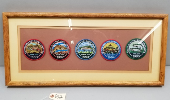 (5) PA Fish & Boat Comission Patches In Frame