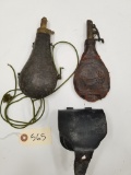 Early Leather Powder Flasks & Infantry Cap Box