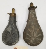 (2) Early Embossed Metal Powder Flasks