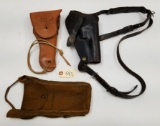 (2) US Stamped Pistol Holsters & Leather Bag