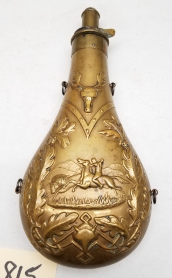 AM Flask & Cap Co Embossed Brass Powder Flask