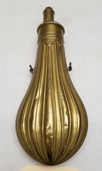 Antique Brass Unmarked Embossed Powder Flask