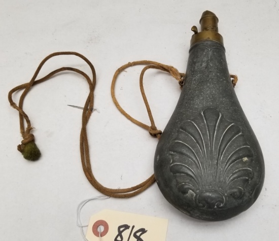 Antique Galvanized Unmarked Embossed Powder Flask