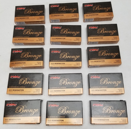 300rds PMC Bronze .223 Rem 55GR FMJ-BT Ammo