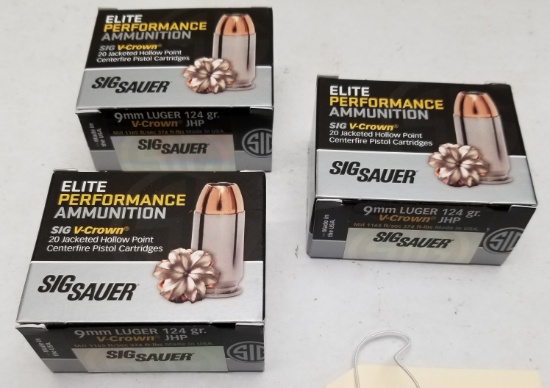 60rds Sig Sauer 9mm Luger 124GR V-Crown JHP