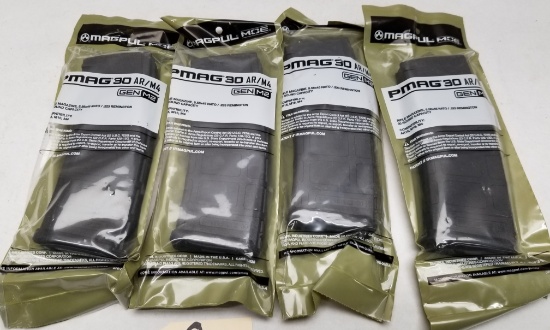 (4) New Magpul 30rd PMAG 5.56/.233 Rifle Mags