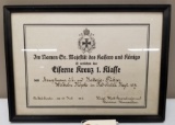 Rare German WW1 Iron Cross Award Certificate
