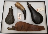 Assorted Antique Powder Flasks & Horn