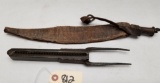 Early Antique Pellet Mold & Leather Powder Flask