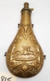 AM Flask & Cap Co Embossed Brass Powder Flask