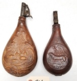 Am Flask & Cap Co & Unmarked Leather Powder Flask