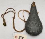 Antique Galvanized Unmarked Embossed Powder Flask