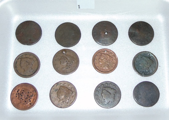 11 Cull Large Cents & 1 Colonial Copper