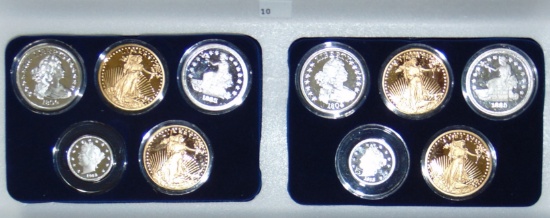 10 copies of famous U.S. Coins (gold & silver plat