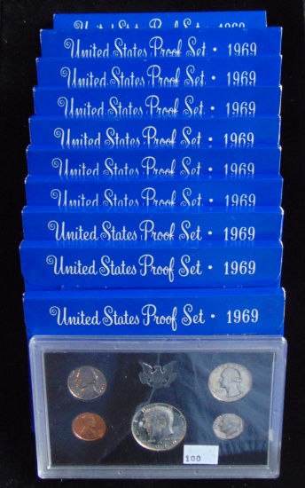 10 1969-S U.S. Proof Sets (Half Dollar is 40% Sil.