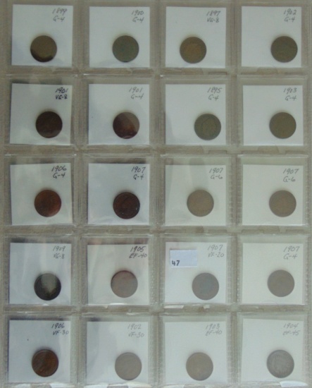 20pc. Indian Cent Collection 1899-1909 G-EF.
