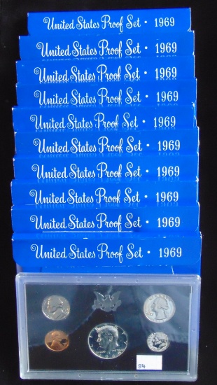 10 1969-S U.S. Proof Sets (Half Dollar is 40% Silv