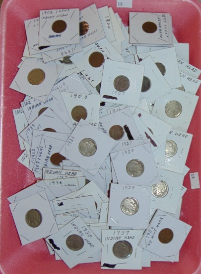Variety of Buffalo Nickels, Wheat & Indian Cents.