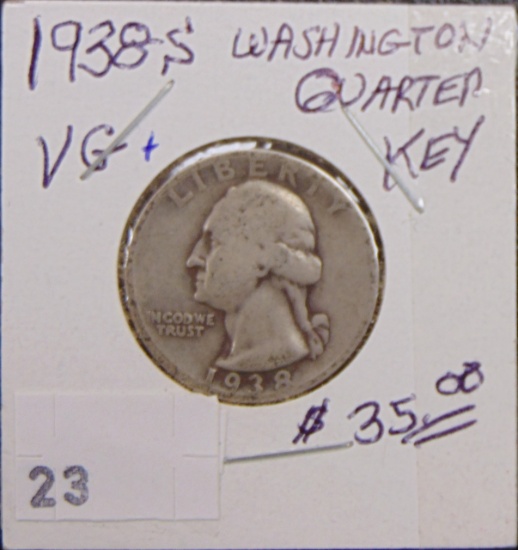 1938-S Washington Quarter VG+ (good date).