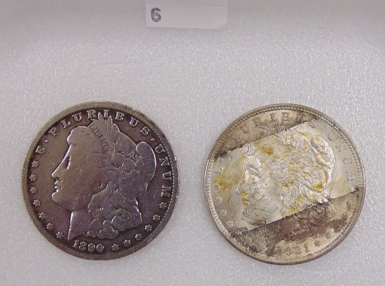 1890-O, 1921 Morgan Dollars AG, AU.