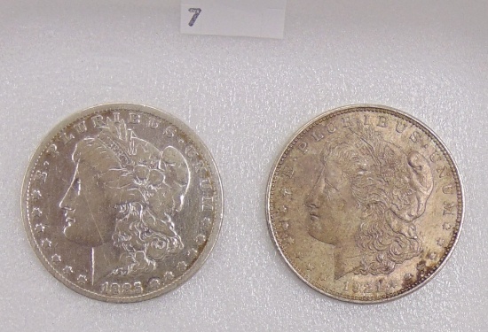 1885, 1921 Morgan Dollars AG, AU.
