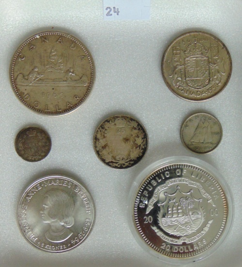 2.6 Troy Oz. .800-.925 Silver World Coins: Canada,