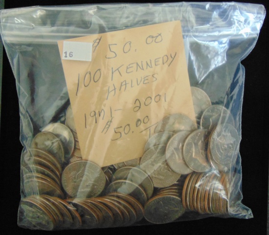 $50.00 face value (100 coins) Kennedy Clad Half