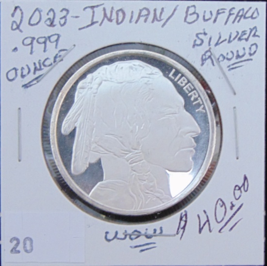 2023 Indian-Buffalo 1 Troy Oz. Silver Round .999