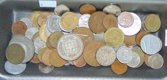 90 World Coins (2 Silver: Swiss 5 Francs 1932,