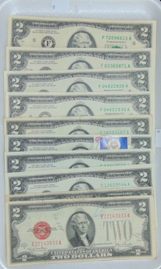 10 $2 Notes: 1928G, 1976, 4 1995.