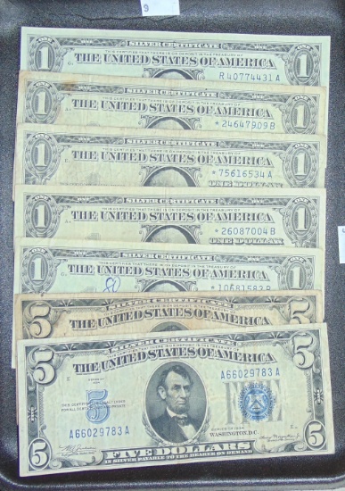Currency Variety: 2 1934 $5 Silver Certificates.