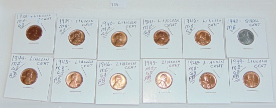 12 Lincoln Cents 1938-1949. Nice!