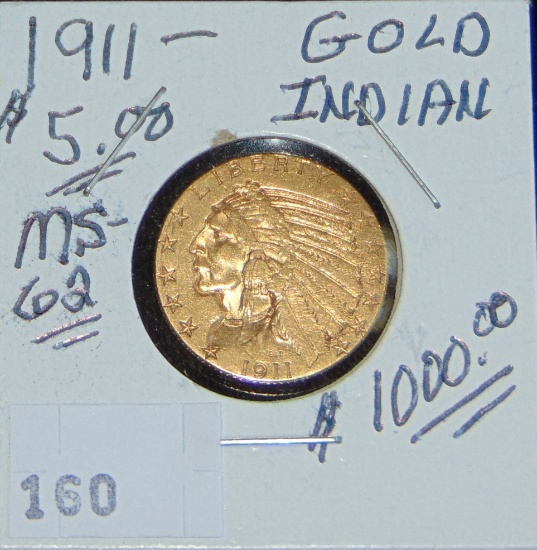 1911 $5 Gold Indian.