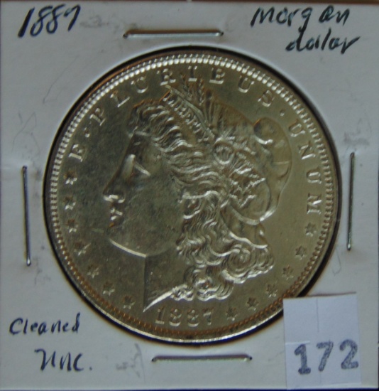 1887 Morgan Dollar UNC (cleaned).