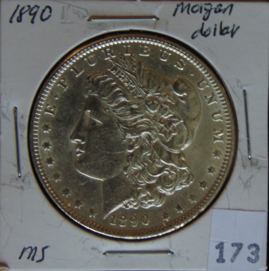 1890 Morgan Dollar MS (cleaned).