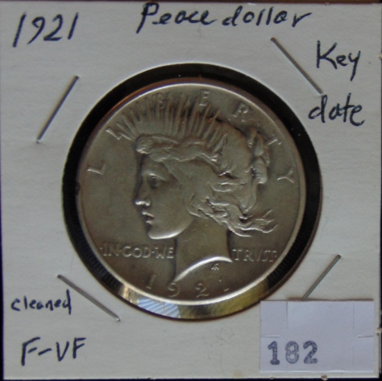 1921 Peace Dollar F-VF (cleaned).